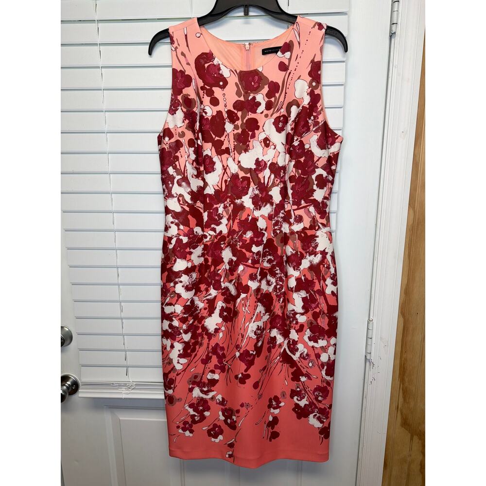 White House Black Market Cherry Blossom Sheath Dress Peach Red Floral Size 12 - Picture 8 of 8